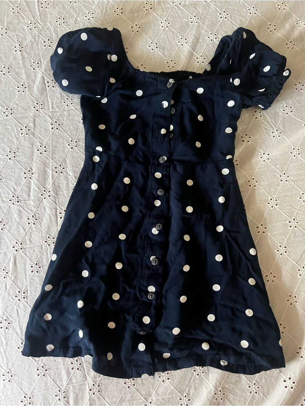 Old Navy Girls size XS (5) Navy Polka Dot Puff Sleeve Kids Dress